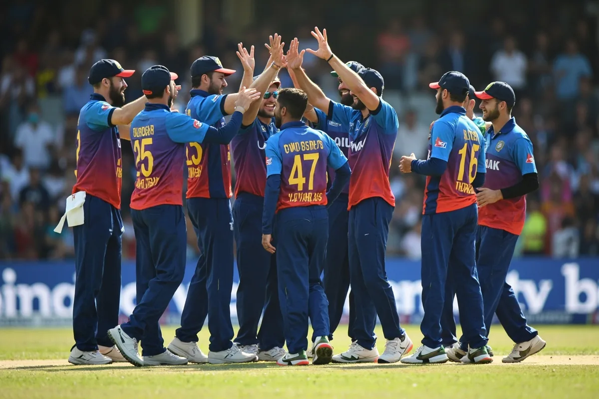 Cricket team celebrating a wicket — IPL live fixture mood