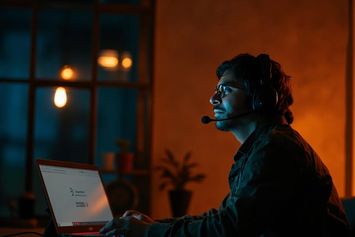Cricket fan using chat support on laptop