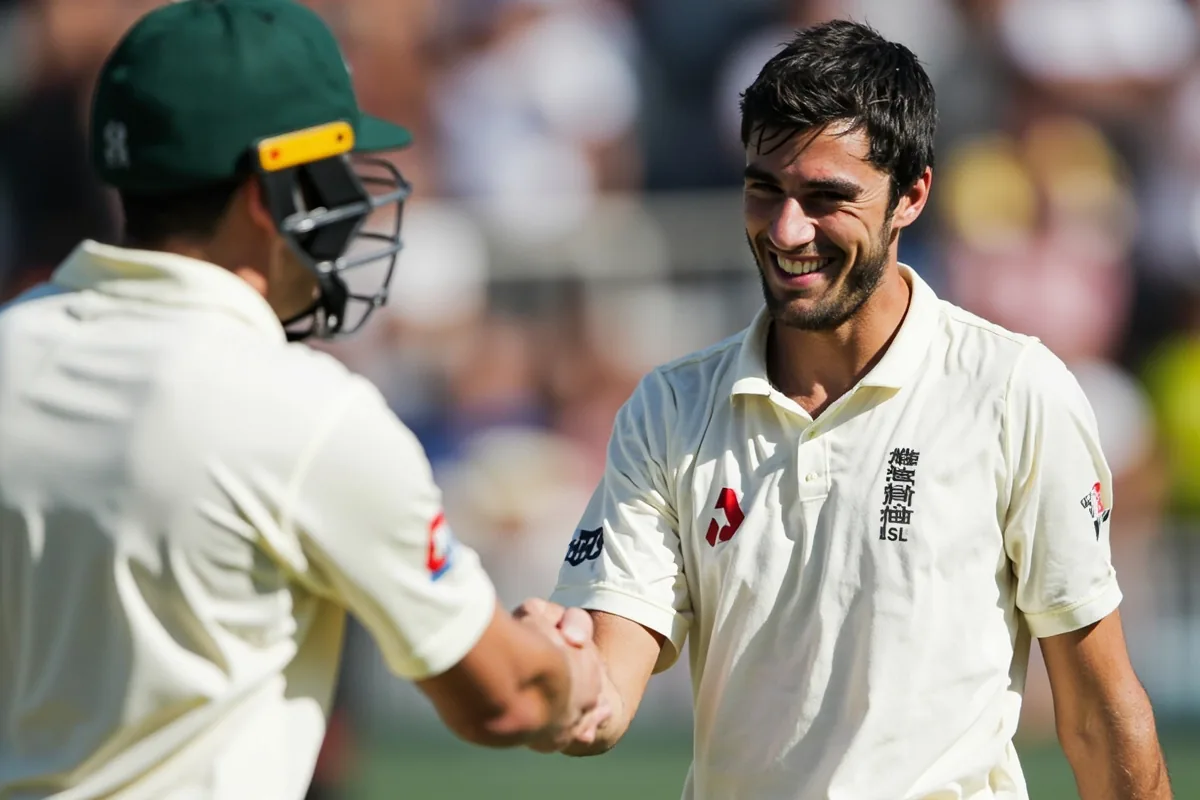 Cricket players shaking hands after a match