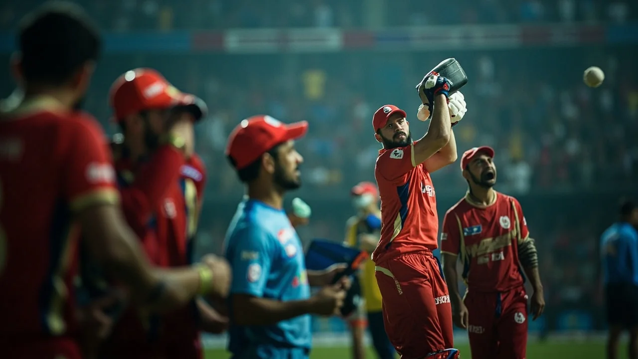 Editorial photograph of an IPL fielding captain consulting with the support staff during a tactical timeout