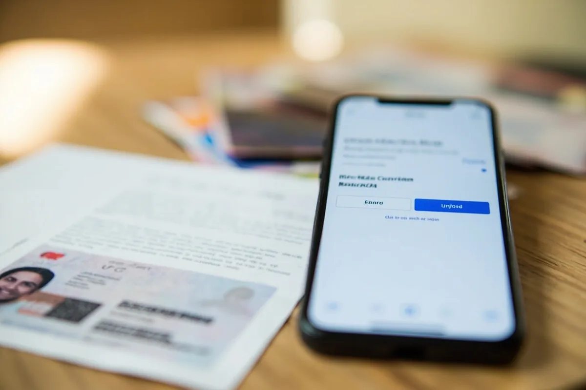 Mobile phone KYC document upload screen